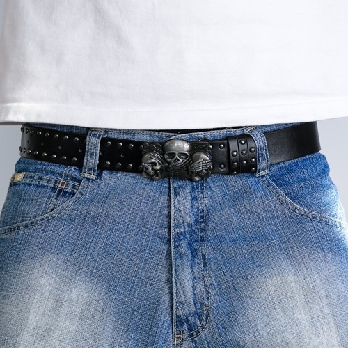 Y2k triple skull studded black - triple,