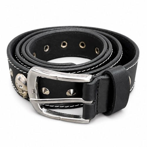 Men black leather skull - men's, belt